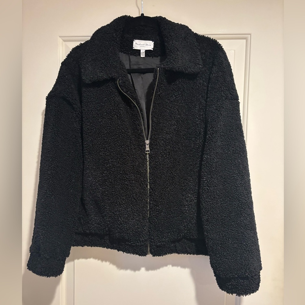 Michael Stars Los Angeles Black Boucle Bomber Style Coat Jacket size medium - Picture 6 of 6